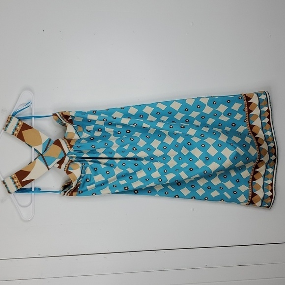 Diane Von Furstenberg Banner Silk Dress Crossed Halter Strap Printed Womens 6 - Picture 1 of 11